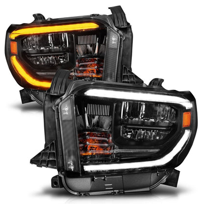 Anzo USA | LED Crystal Headlight Set Halogen Model w/Switchback Clear Lens Black Housing w/DRL Pair | Fits Tundra | 111531