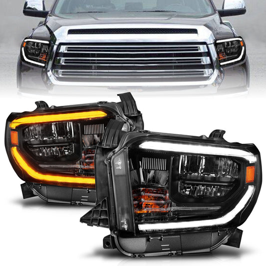 Anzo USA | LED Crystal Headlight Set Halogen Model w/Switchback Clear Lens Black Housing w/DRL Pair | Fits Tundra | 111533