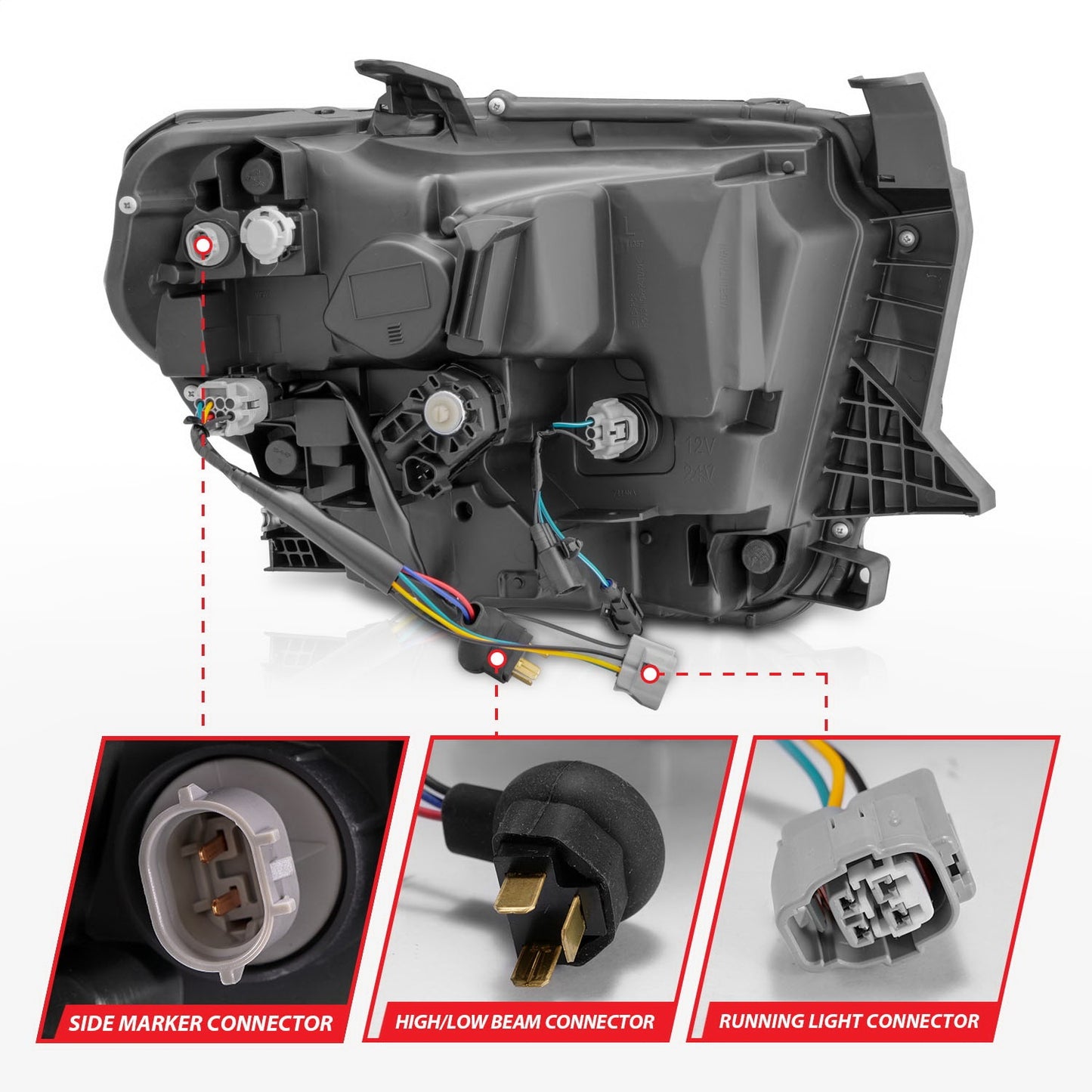 Anzo USA | LED Crystal Headlight Set Halogen Model w/Switchback Clear Lens Black Housing w/DRL Pair | Fits Tundra | 111533