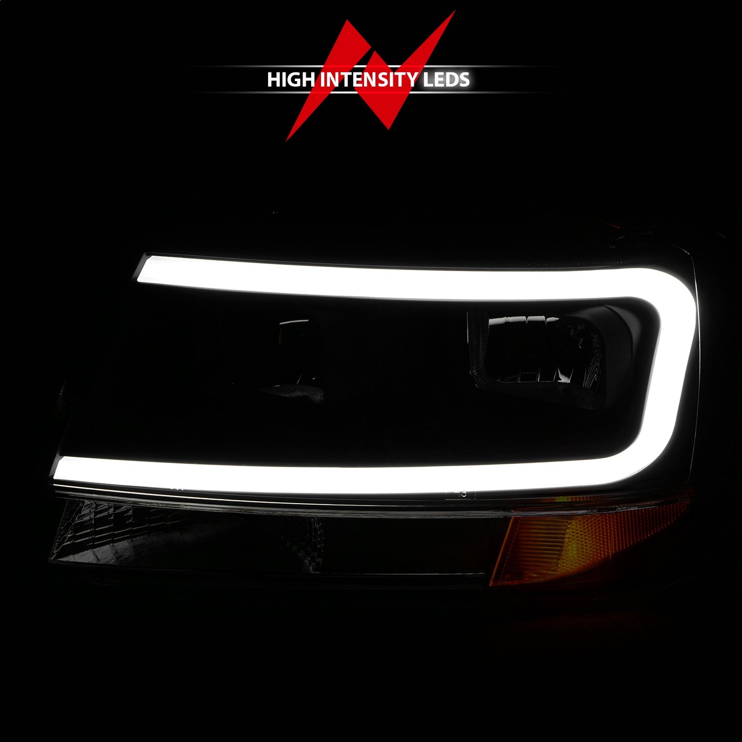 Anzo USA | Crystal Headlight Set Black Housing Pair w/Light Bar | Fits Grand Cherokee | 111537