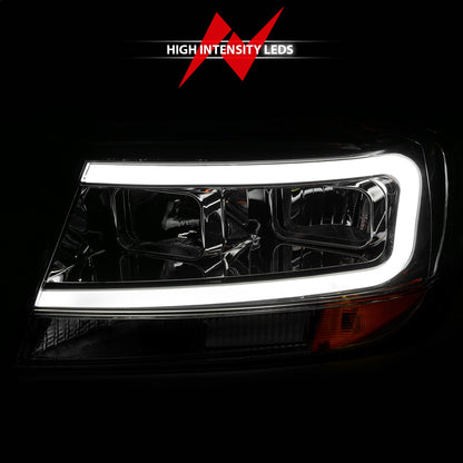 Anzo USA | Crystal Headlight Set Chrome Housing Pair w/Light Bar | Fits Grand Cherokee | 111538