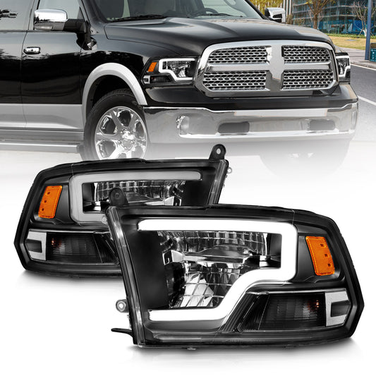 Anzo USA | LED Projector Headlight LED Square Black Housing w/Light Bar Pair | Fits Ram 1500 | 111539