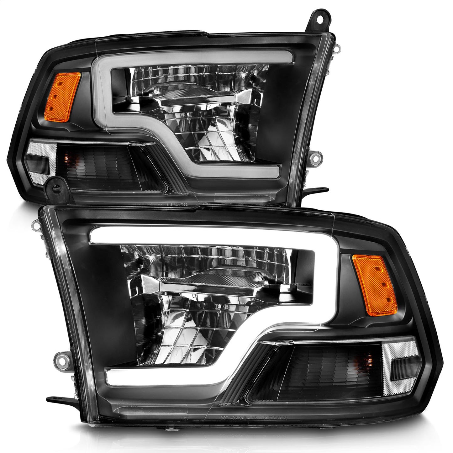 Anzo USA | LED Projector Headlight LED Square Black Housing w/Light Bar Pair | Fits Ram 1500 | 111539