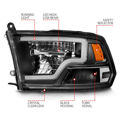 Anzo USA | LED Projector Headlight LED Square Black Housing w/Light Bar Pair | Fits Ram 1500 | 111539