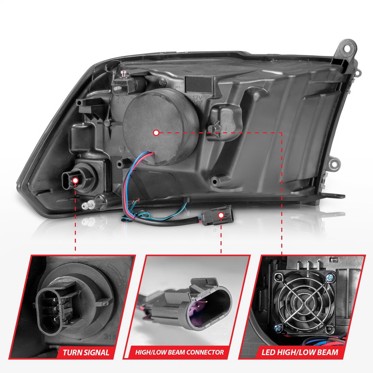 Anzo USA | LED Projector Headlight LED Square Black Housing w/Light Bar Pair | Fits Ram 1500 | 111539