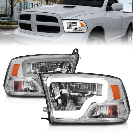 Anzo USA | LED Projector Headlight LED Square Chrome Housing w/Light Bar Pair | Fits Ram 1500 | 111540