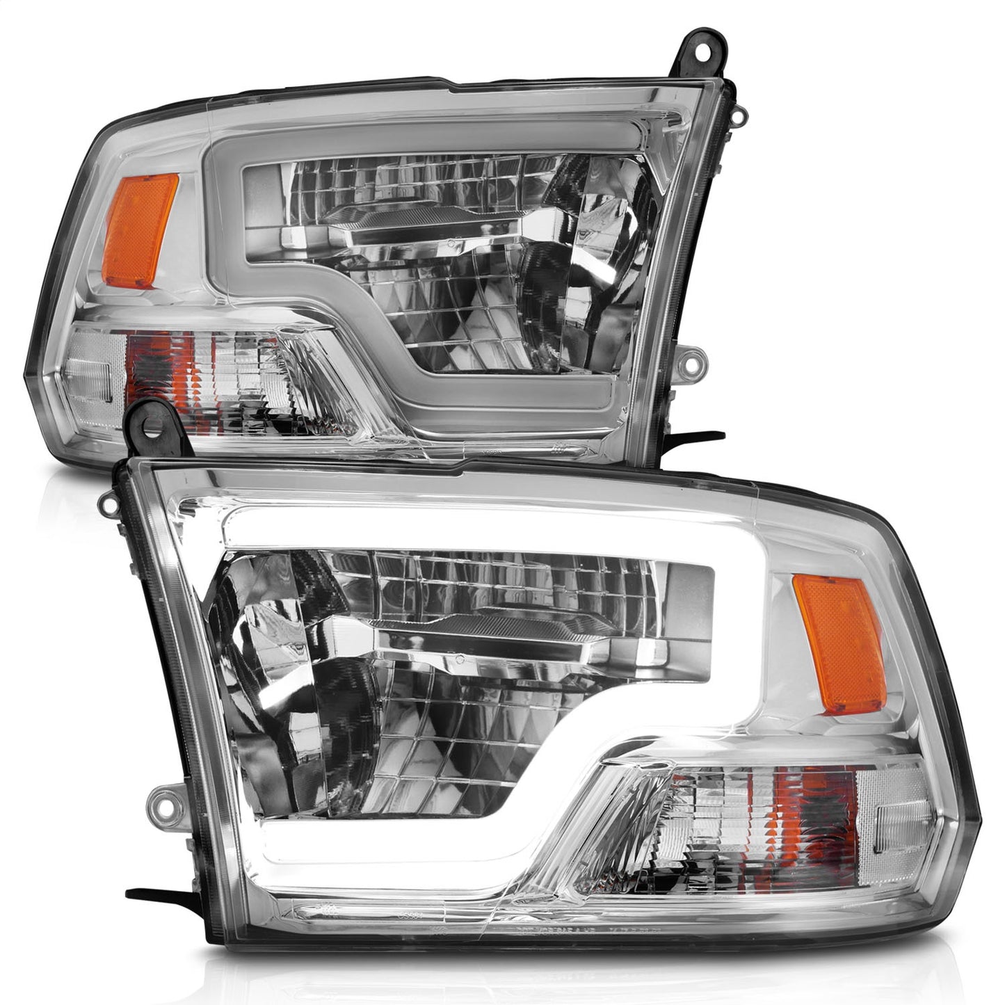 Anzo USA | LED Projector Headlight LED Square Chrome Housing w/Light Bar Pair | Fits Ram 1500 | 111540