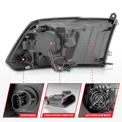 Anzo USA | LED Projector Headlight LED Square Chrome Housing w/Light Bar Pair | Fits Ram 1500 | 111540