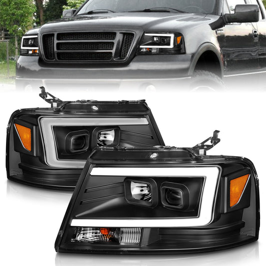 Anzo USA | Projector Headlight Set Clear Lens Black Housing w/Light Bar Pair | Fits F-150 | 111541