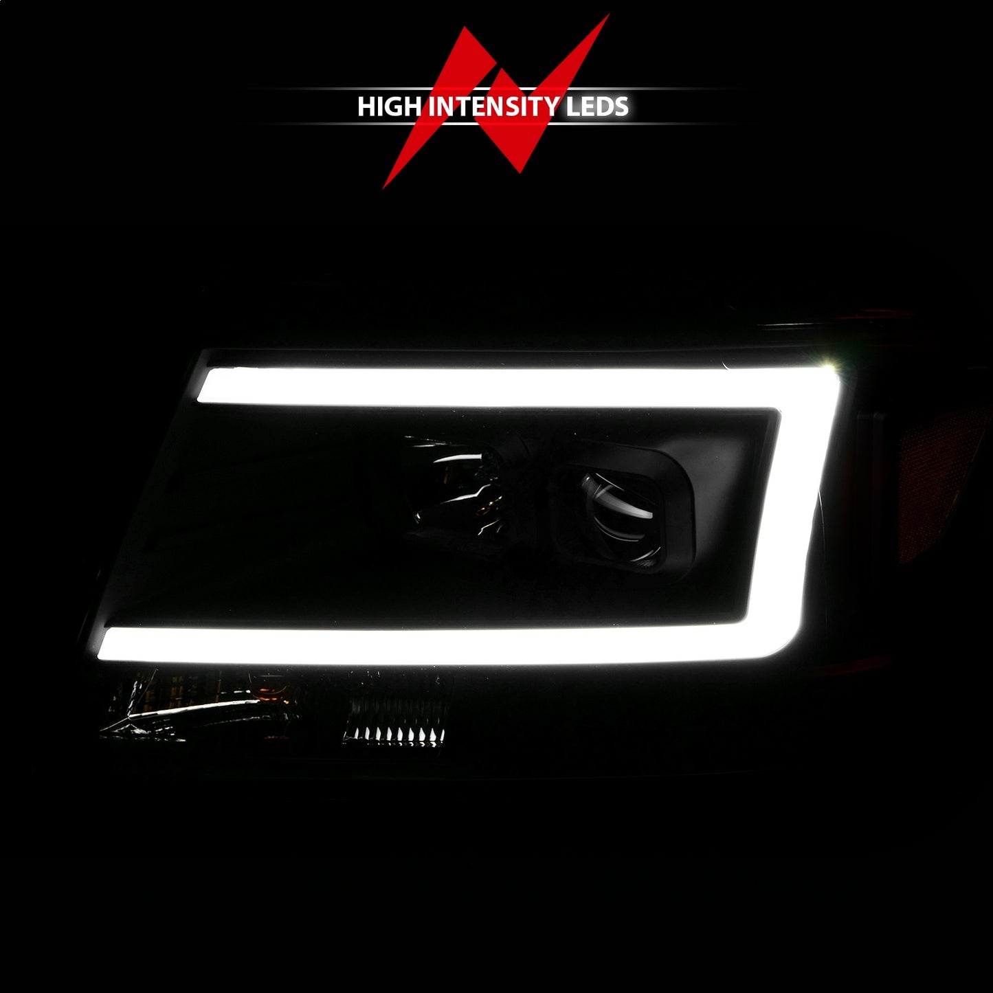 Anzo USA | Projector Headlight Set Clear Lens Black Housing w/Light Bar Pair | Fits F-150 | 111541