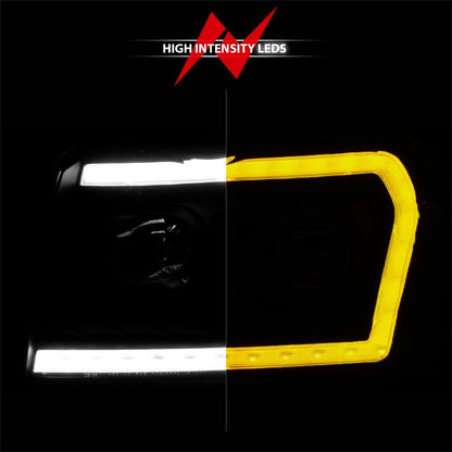 Anzo USA | Projector Headlight Set Black Housing w/Light Bar Switchback | Fits Grand Cherokee | 111543