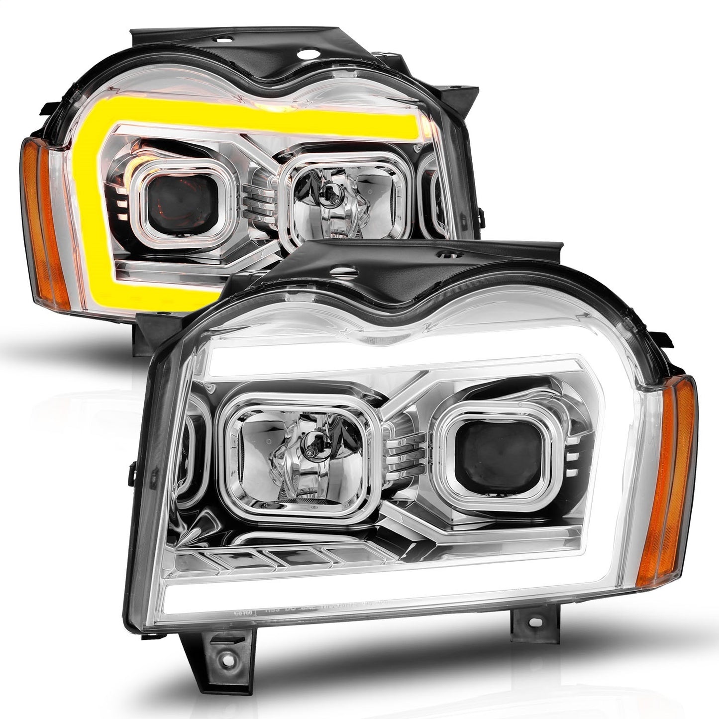 Anzo USA | Projector Headlight Set Chrome Housing w/Light Bar Switchback | Fits Grand Cherokee | 111544