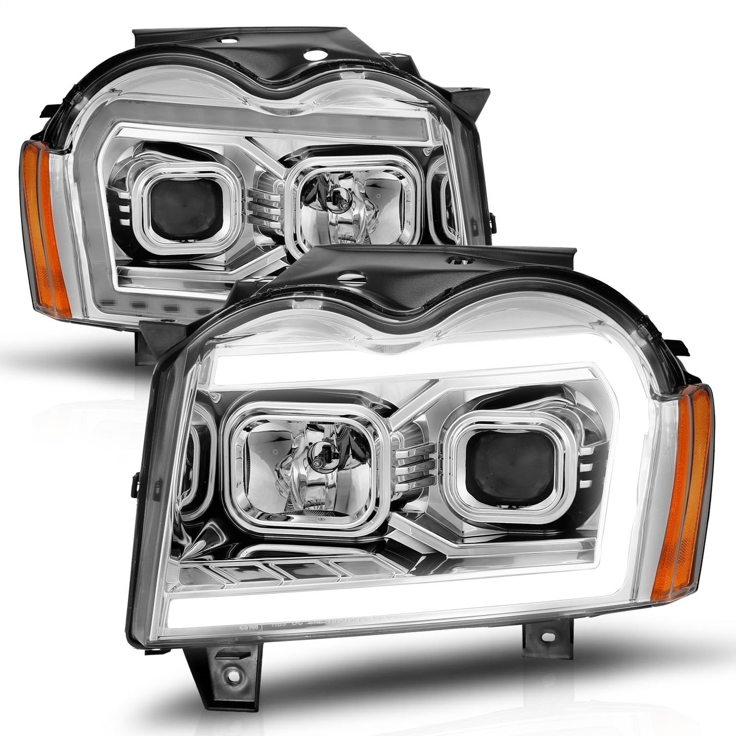 Anzo USA | Projector Headlight Set Chrome Housing w/Light Bar Switchback | Fits Grand Cherokee | 111544