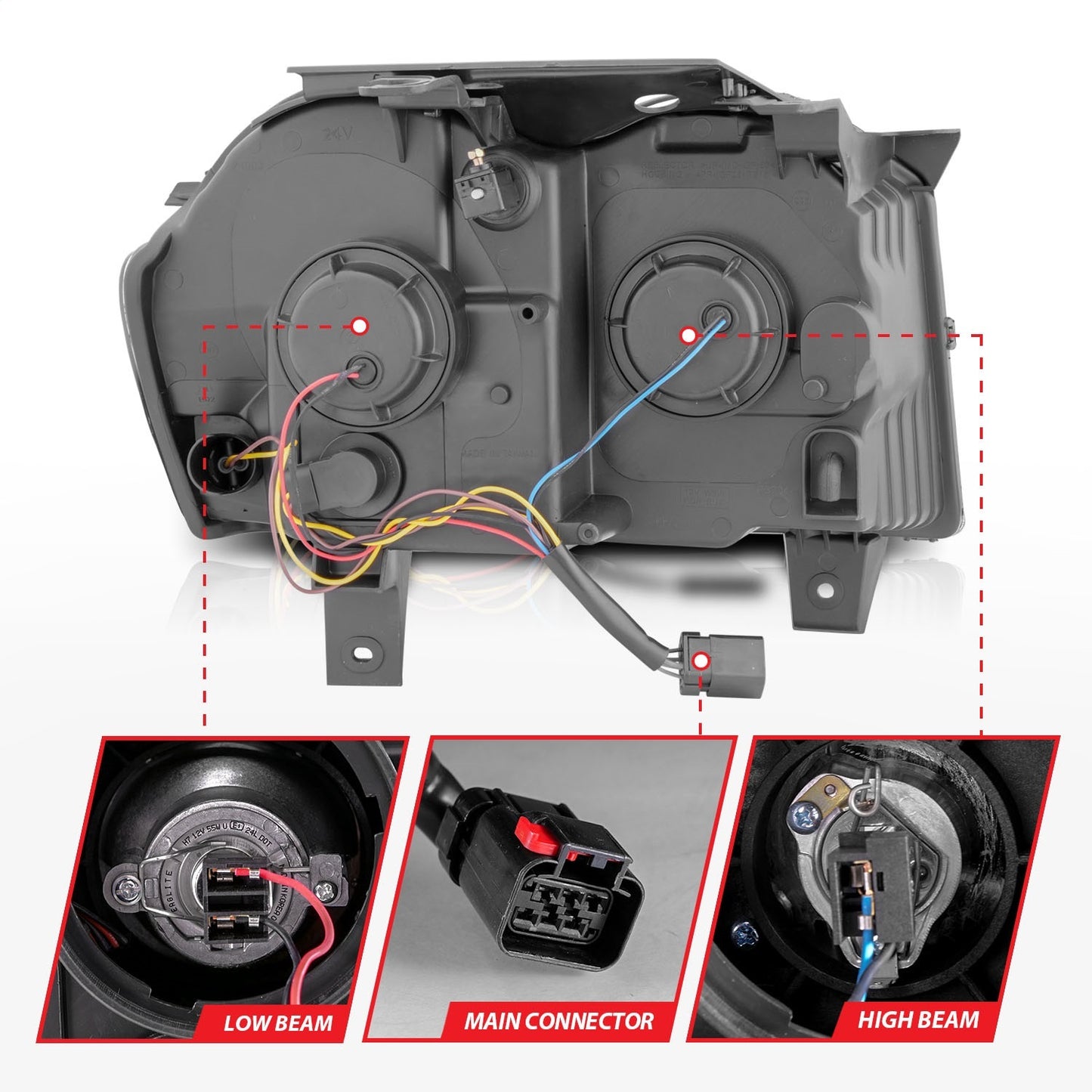 Anzo USA | Projector Headlight Set Chrome Housing w/Light Bar Switchback | Fits Grand Cherokee | 111544