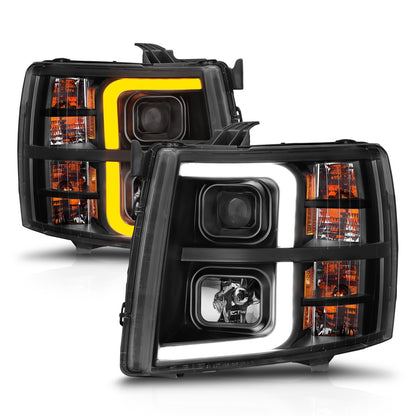 Anzo USA | Projector Headlight Set Black Housing w/Light Bar w/Sequential | Fits Silverado 1500 | 111545