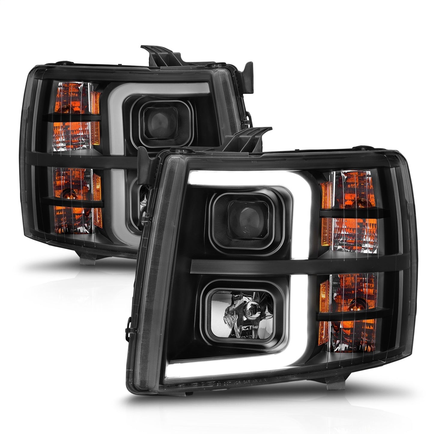 Anzo USA | Projector Headlight Set Black Housing w/Light Bar w/Sequential | Fits Silverado 1500 | 111545