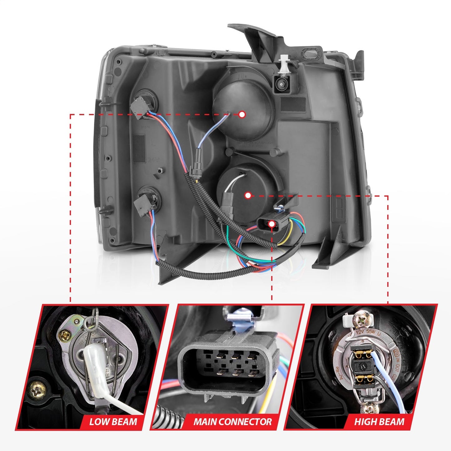 Anzo USA | Projector Headlight Set Black Housing w/Light Bar w/Sequential | Fits Silverado 1500 | 111545