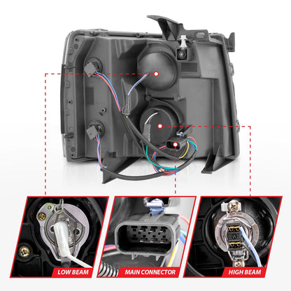 Anzo USA | Projector Headlight Set Black Housing w/Light Bar w/Sequential | Fits Silverado 1500 | 111545