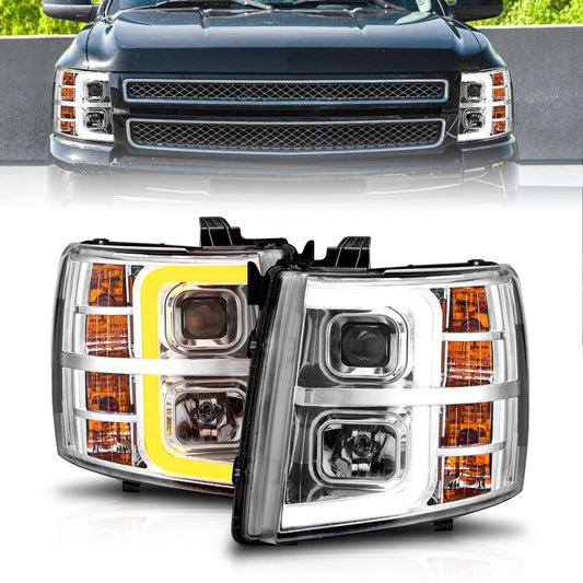 Anzo USA | Projector Headlight Set Chrome Housing w/Light Bar w/Sequential | Fits Silverado 1500 | 111546