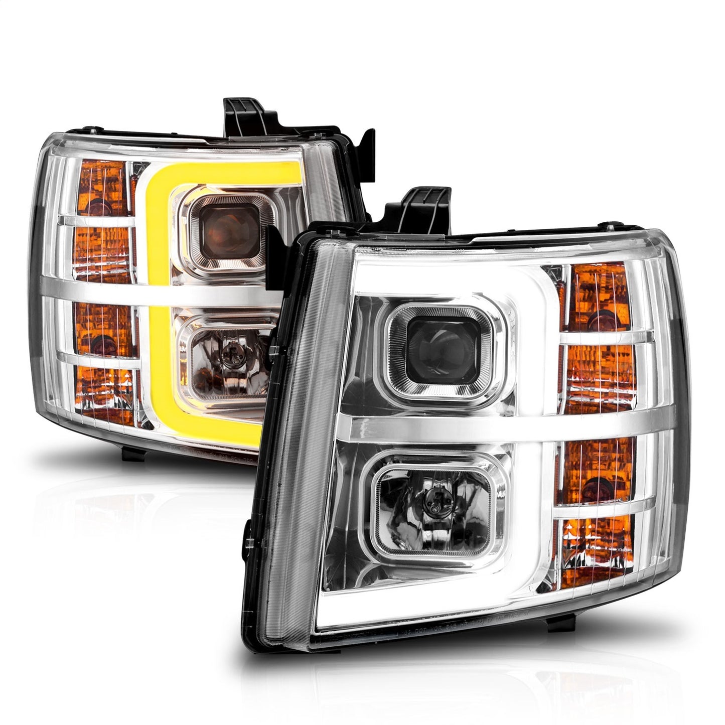 Anzo USA | Projector Headlight Set Chrome Housing w/Light Bar w/Sequential | Fits Silverado 1500 | 111546