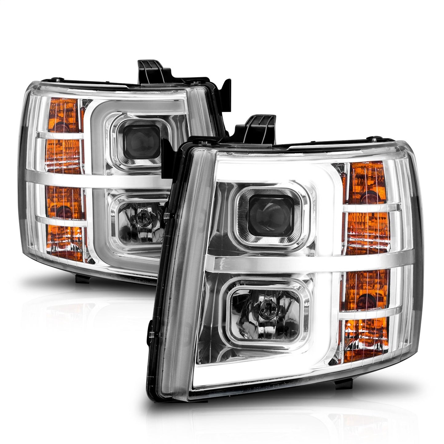 Anzo USA | Projector Headlight Set Chrome Housing w/Light Bar w/Sequential | Fits Silverado 1500 | 111546