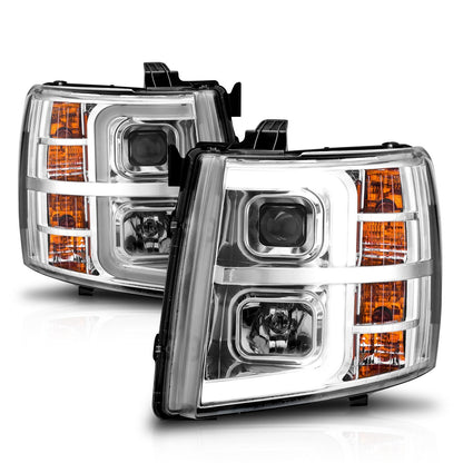 Anzo USA | Projector Headlight Set Chrome Housing w/Light Bar w/Sequential | Fits Silverado 1500 | 111546