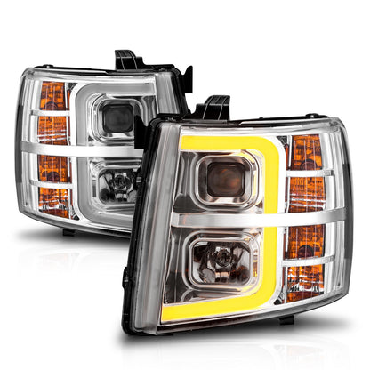 Anzo USA | Projector Headlight Set Chrome Housing w/Light Bar w/Sequential | Fits Silverado 1500 | 111546