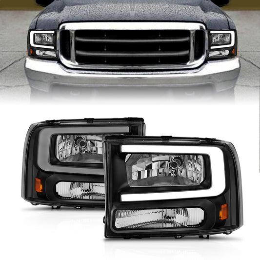 Anzo USA | Crystal Headlight Set Black Housing Pair w/Light Bar | Fits F-250 | 111549