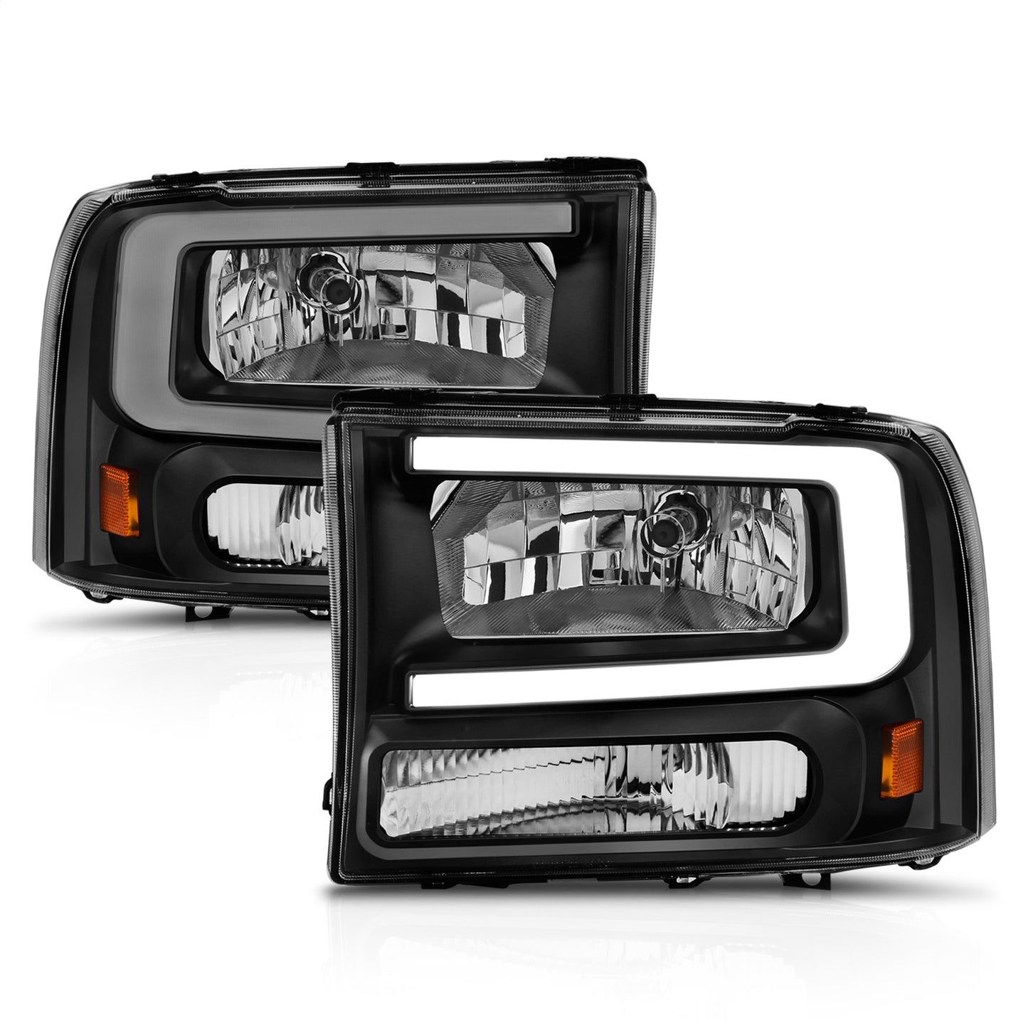 Anzo USA | Crystal Headlight Set Black Housing Pair w/Light Bar | Fits F-250 | 111549