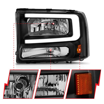 Anzo USA | Crystal Headlight Set Black Housing Pair w/Light Bar | Fits F-250 | 111549