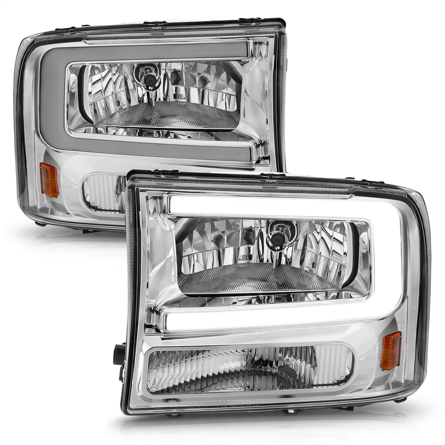 Anzo USA | Crystal Headlight Set Chorme Housing Pair w/Light Bar | Fits F-250 | 111550