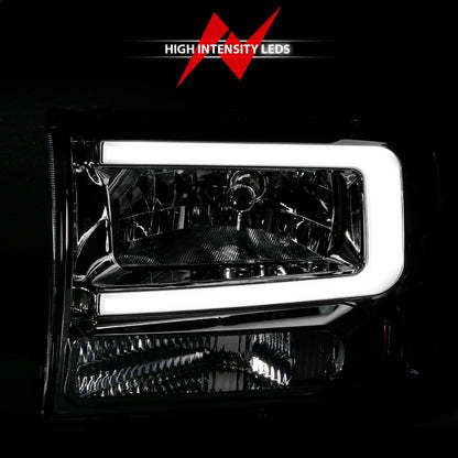 Anzo USA | Crystal Headlight Set Chorme Housing Pair w/Light Bar | Fits F-250 | 111550