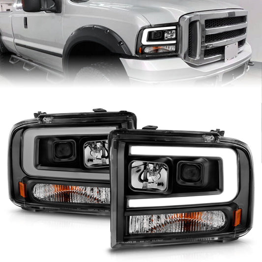 Anzo USA | Projector Headlight Set Black Housing w/Light Bar | Fits F-250 Super Duty | 111551