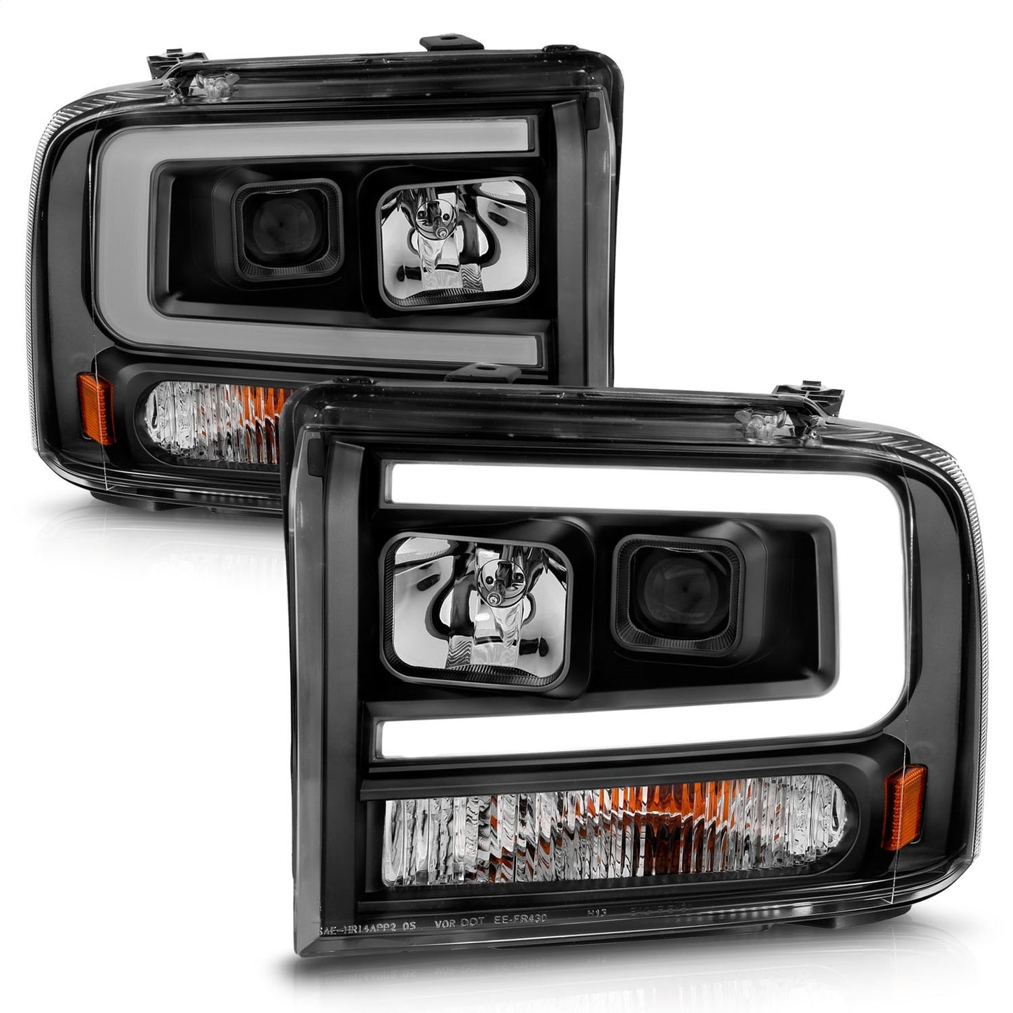 Anzo USA | Projector Headlight Set Black Housing w/Light Bar | Fits F-250 Super Duty | 111551