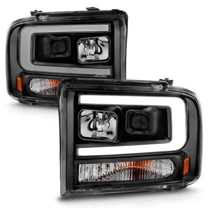 Anzo USA | Projector Headlight Set Black Housing w/Light Bar | Fits F-250 Super Duty | 111551