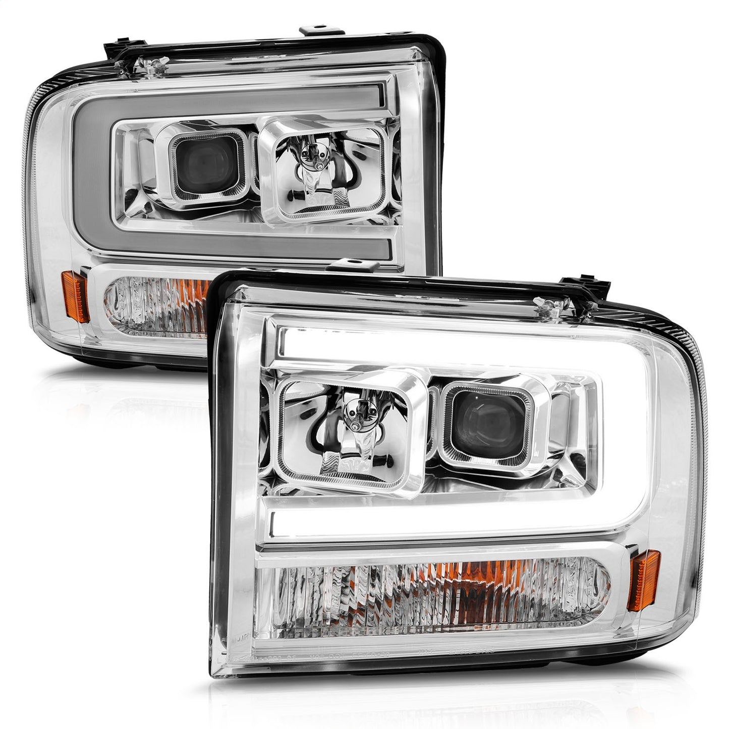 Anzo USA | Projector Headlight Set Chrome Housing w/Light Bar | Fits F-250 Super Duty | 111552