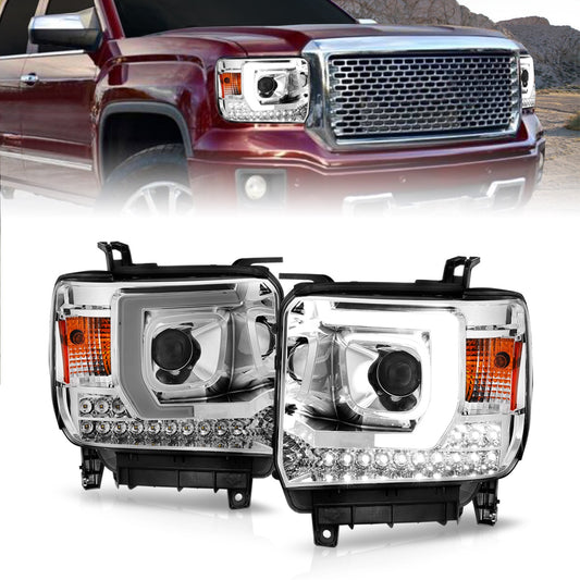 Anzo USA | Projector Headlight Set w/Plank Style Switchback Chrome Pair | Fits Sierra 1500 | 111553
