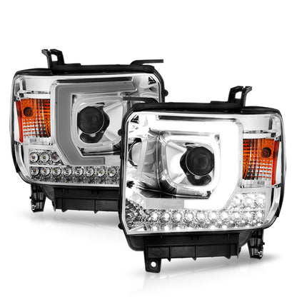 Anzo USA | Projector Headlight Set w/Plank Style Switchback Chrome Pair | Fits Sierra 1500 | 111553