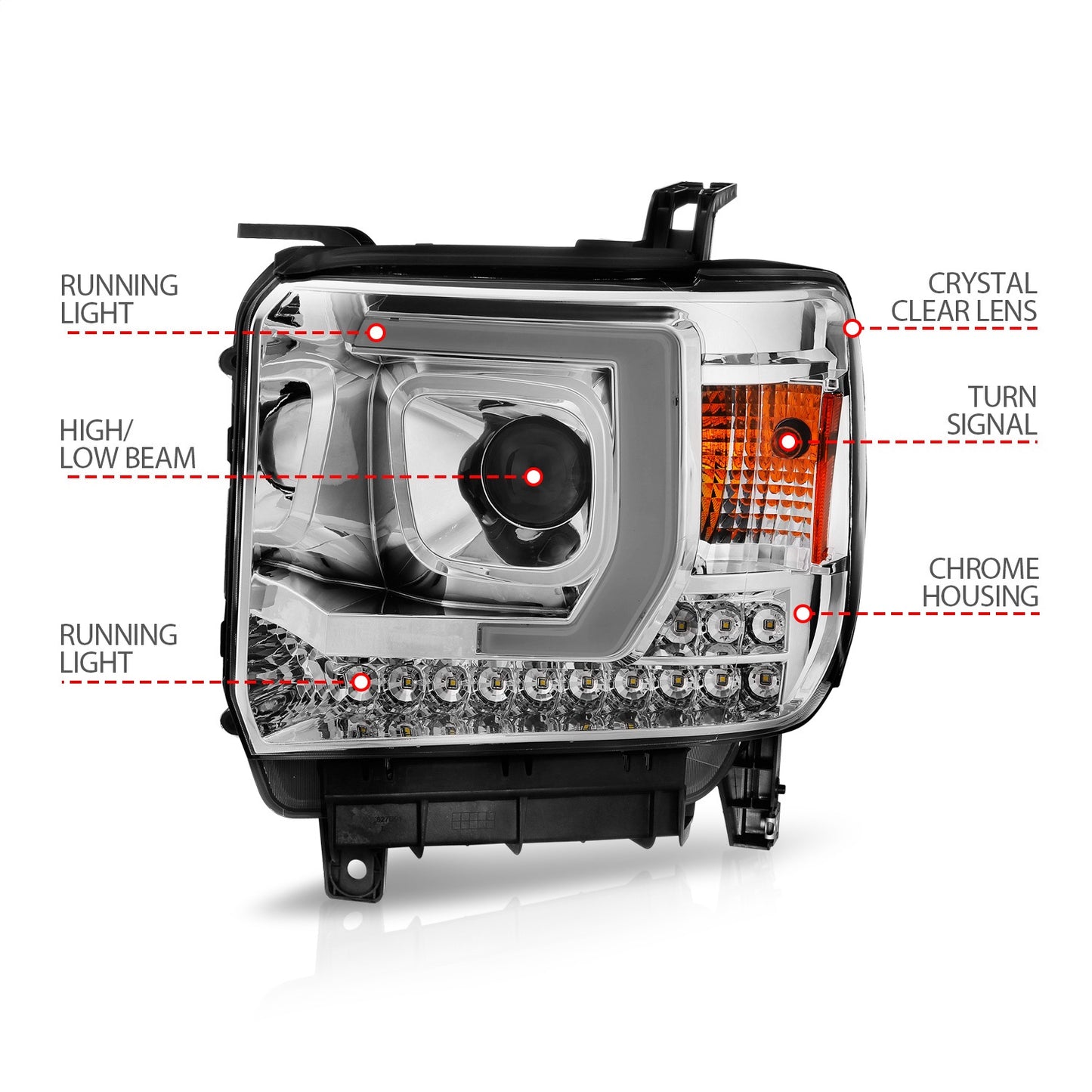 Anzo USA | Projector Headlight Set w/Plank Style Switchback Chrome Pair | Fits Sierra 1500 | 111553