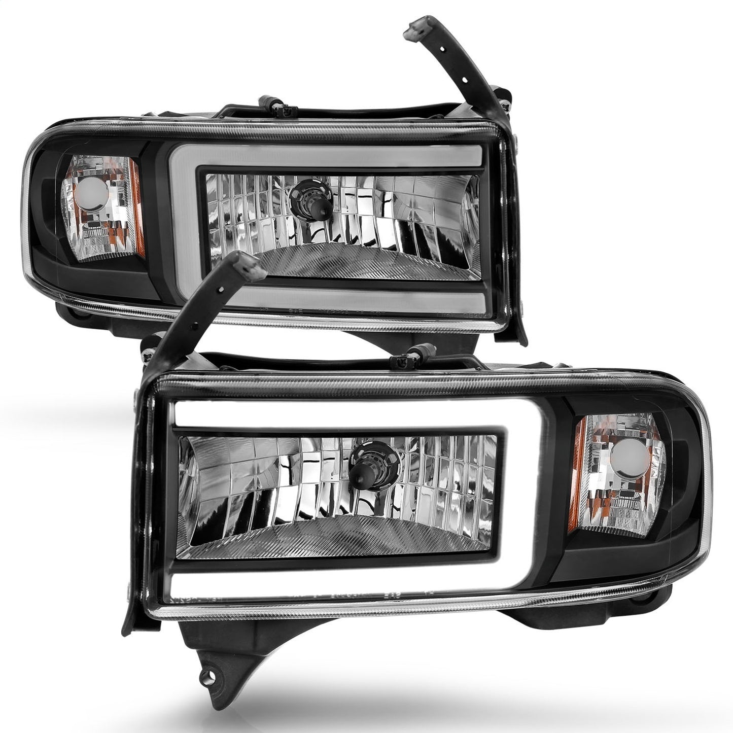 Anzo USA | LED Crystal Headlight Set w/Light Bar Black Housing Pair | Fits Ram 2500 | 111554