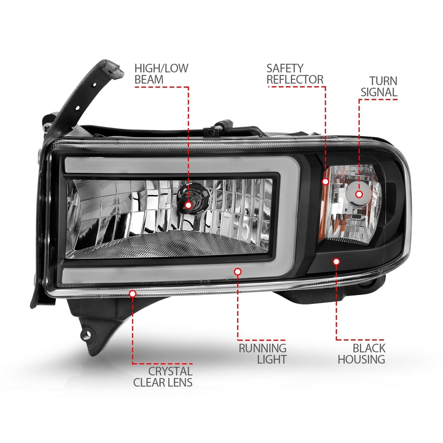 Anzo USA | LED Crystal Headlight Set w/Light Bar Black Housing Pair | Fits Ram 2500 | 111554