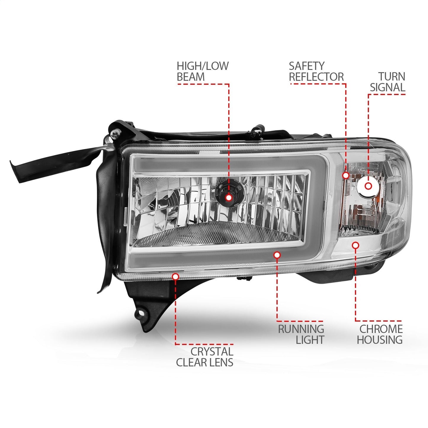 Anzo USA | LED Crystal Headlight Set w/Light Bar Chrome Housing Pair | Fits Ram 2500 | 111555