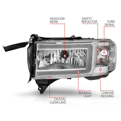 Anzo USA | LED Crystal Headlight Set w/Light Bar Chrome Housing Pair | Fits Ram 2500 | 111555