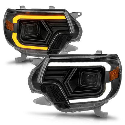 Anzo USA | Projector Headlight Set w/Light Bar Switchback Black Housing | Fits Tacoma | 111556