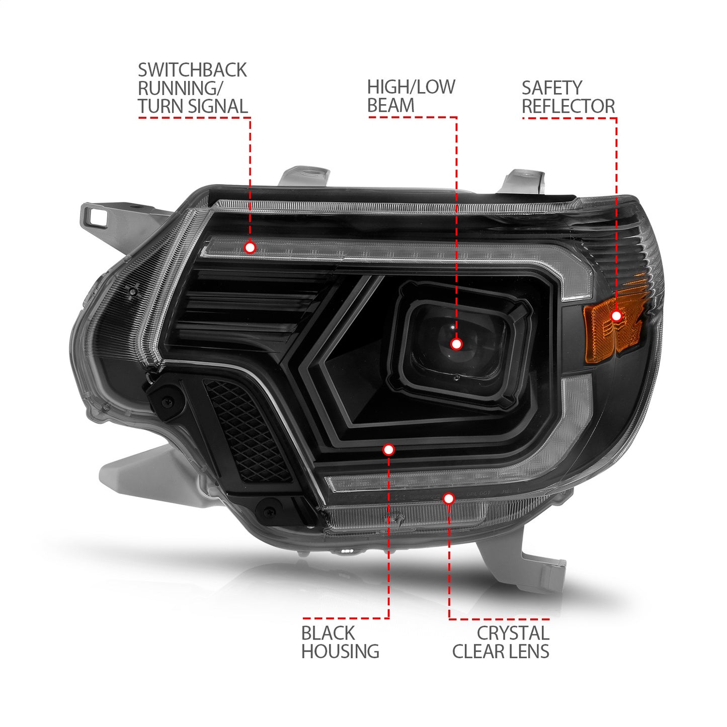 Anzo USA | Projector Headlight Set w/Light Bar Switchback Black Housing | Fits Tacoma | 111556