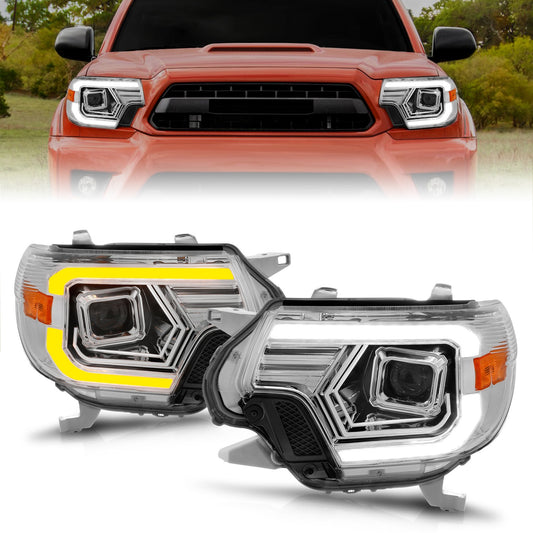 Anzo USA | Projector Headlight Set w/Light Bar Switchback Chrome Housing | Fits Tacoma | 111557