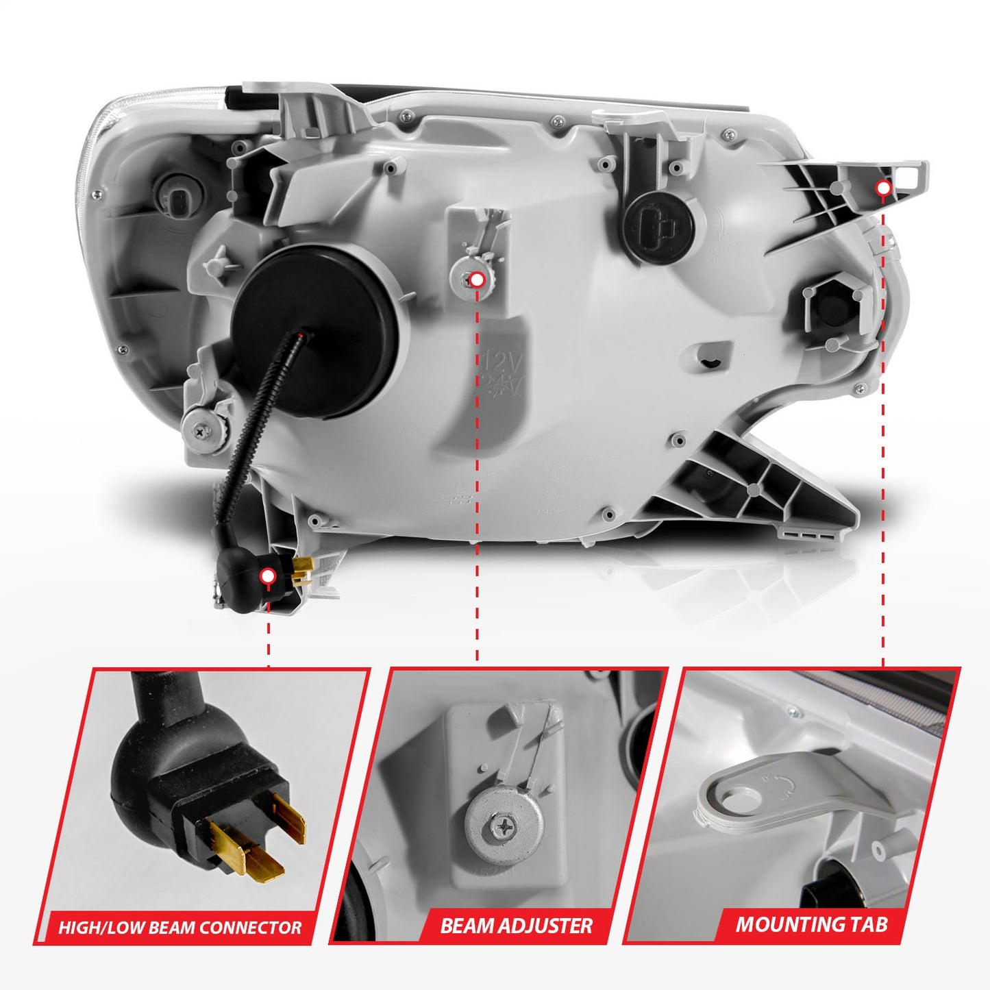 Anzo USA | Projector Headlight Set w/Light Bar Switchback Chrome Housing | Fits Tacoma | 111557