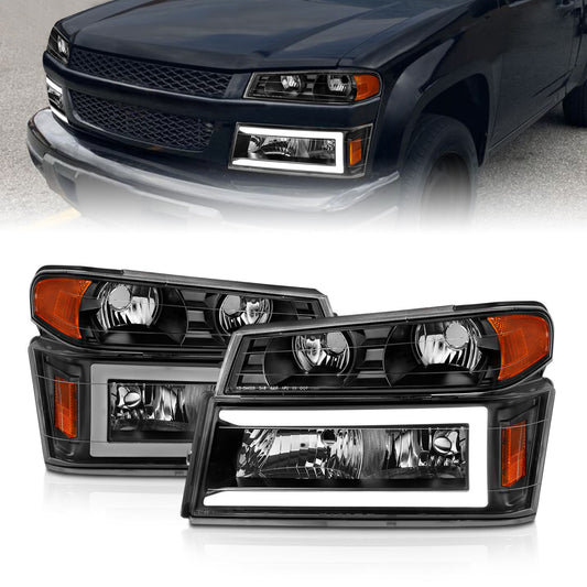 Anzo USA | Crystal Headlight Set Black Housing Pair w/Light Bar 4 PCS | Fits Colorado | 111558