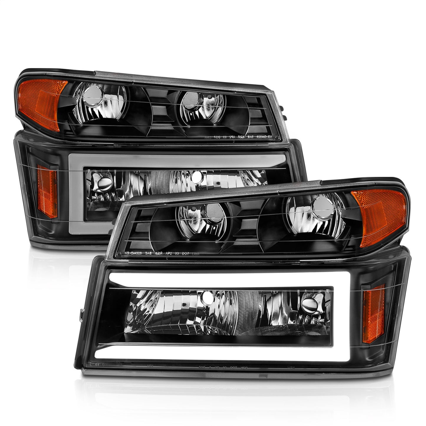 Anzo USA | Crystal Headlight Set Black Housing Pair w/Light Bar 4 PCS | Fits Colorado | 111558