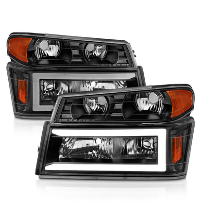 Anzo USA | Crystal Headlight Set Black Housing Pair w/Light Bar 4 PCS | Fits Colorado | 111558